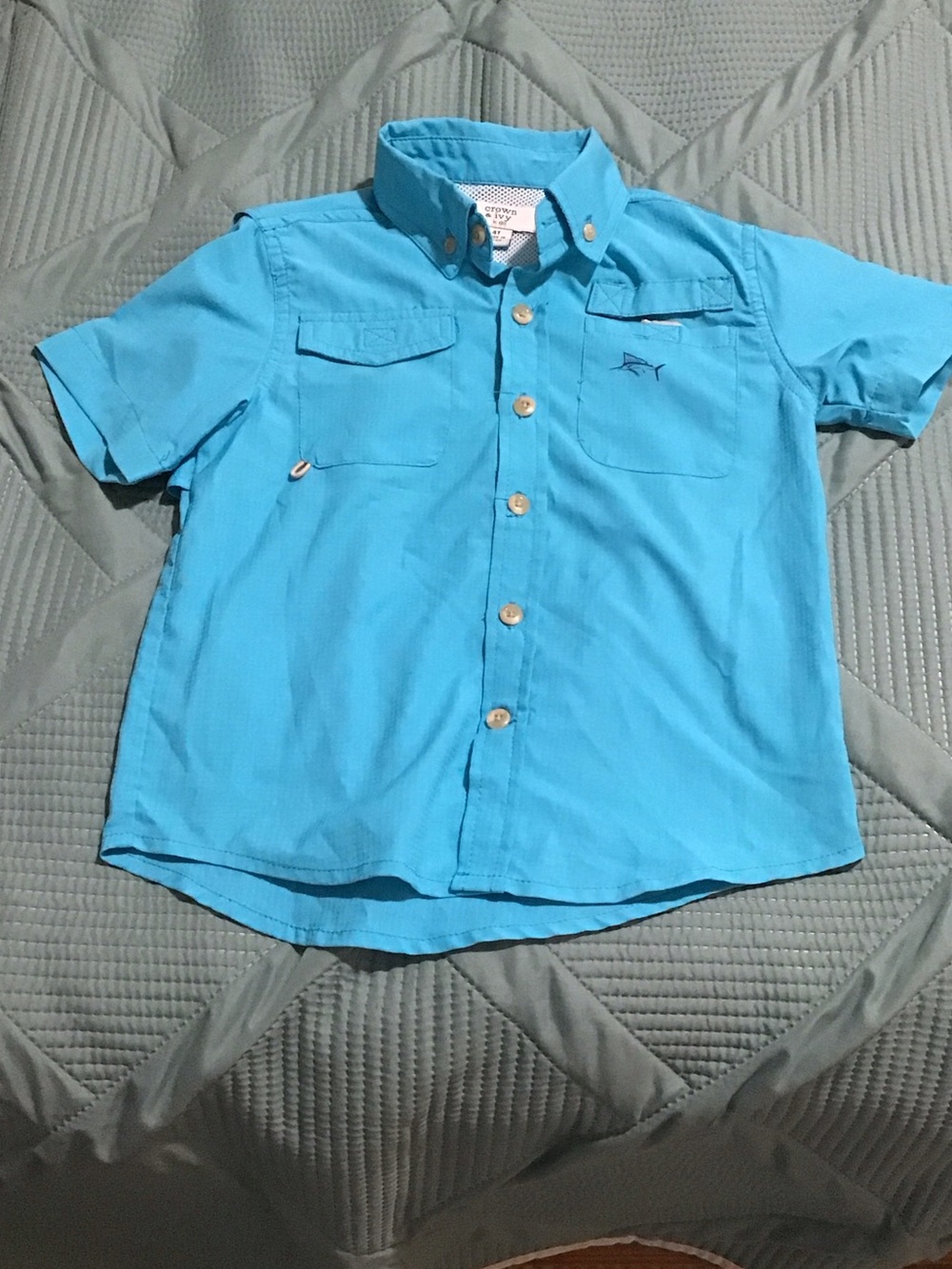 crown & ivy Boys' Short Sleeve Button-Down Shirt - Bright Blue